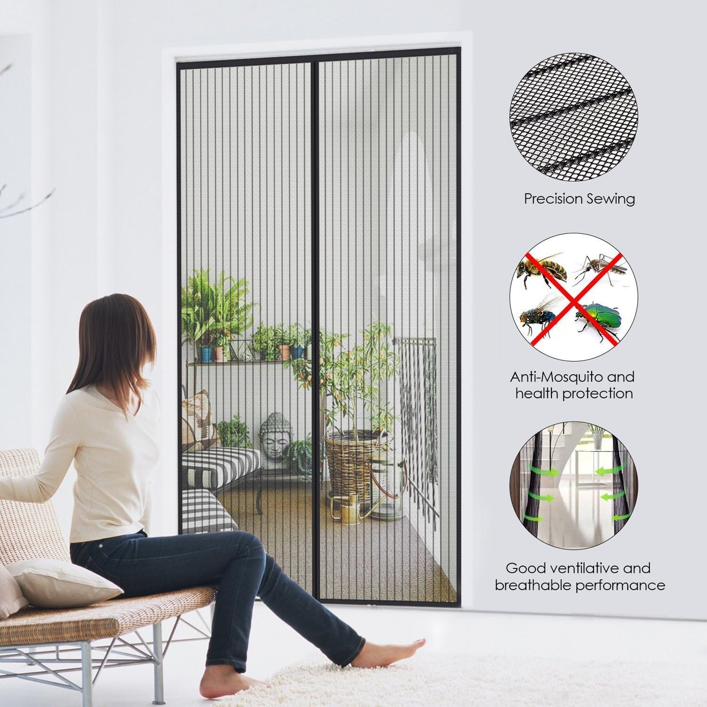 Magic Mesh Cortina Magnética Antimosquitos - Mosquitera 210x100 cm Negro - Trendys.es