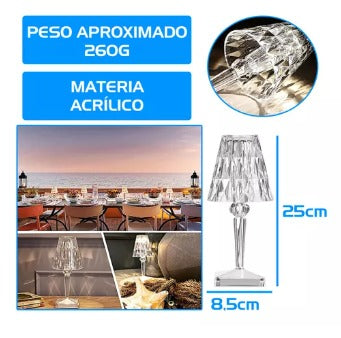 Lámpara de cristal LED recargable, elegante y simple, 25cm, material acrílico.