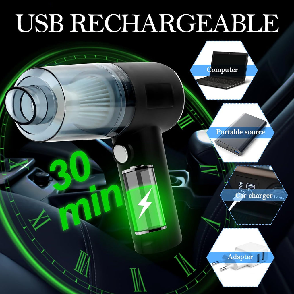 Aspiradora de Mano Inalámbrica - Mini Aspiradora para Autos, Coche, Oficina y Hogar con Carga USB - Trendys.es