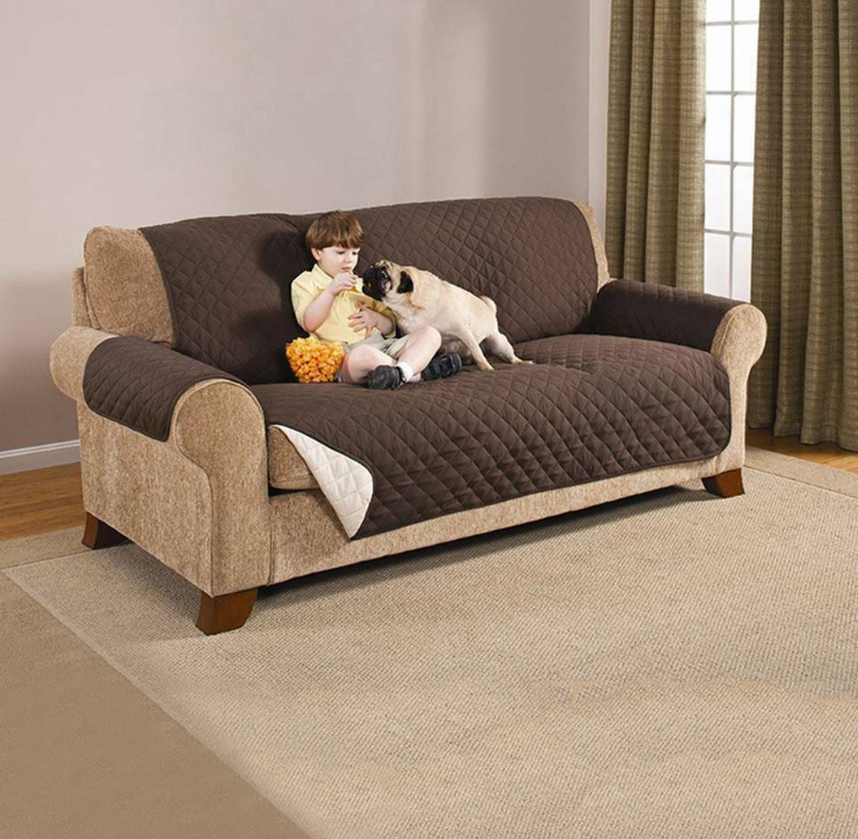 Protector de Sofá ANDRA - Reversible, 3 Plazas, Chocolate-Beige, 280 cm - Trendys.es