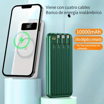 Power bank con carga inalámbrica y cables