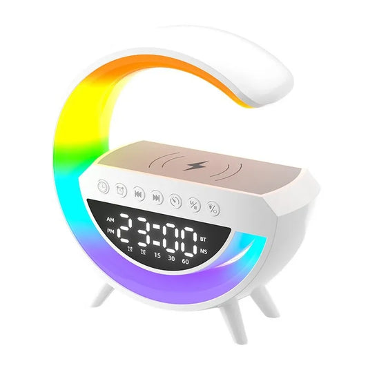 ✅Altavoz Bluetooth G con Cargador Inalámbrico, Lámpara LED y Reloj Despertador Multifuncional - Trendys.es 