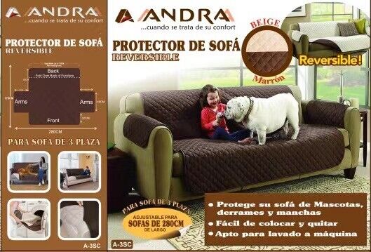 Protector de Sofá ANDRA - Reversible, 3 Plazas, Chocolate-Beige, 280 cm - Trendys.es 